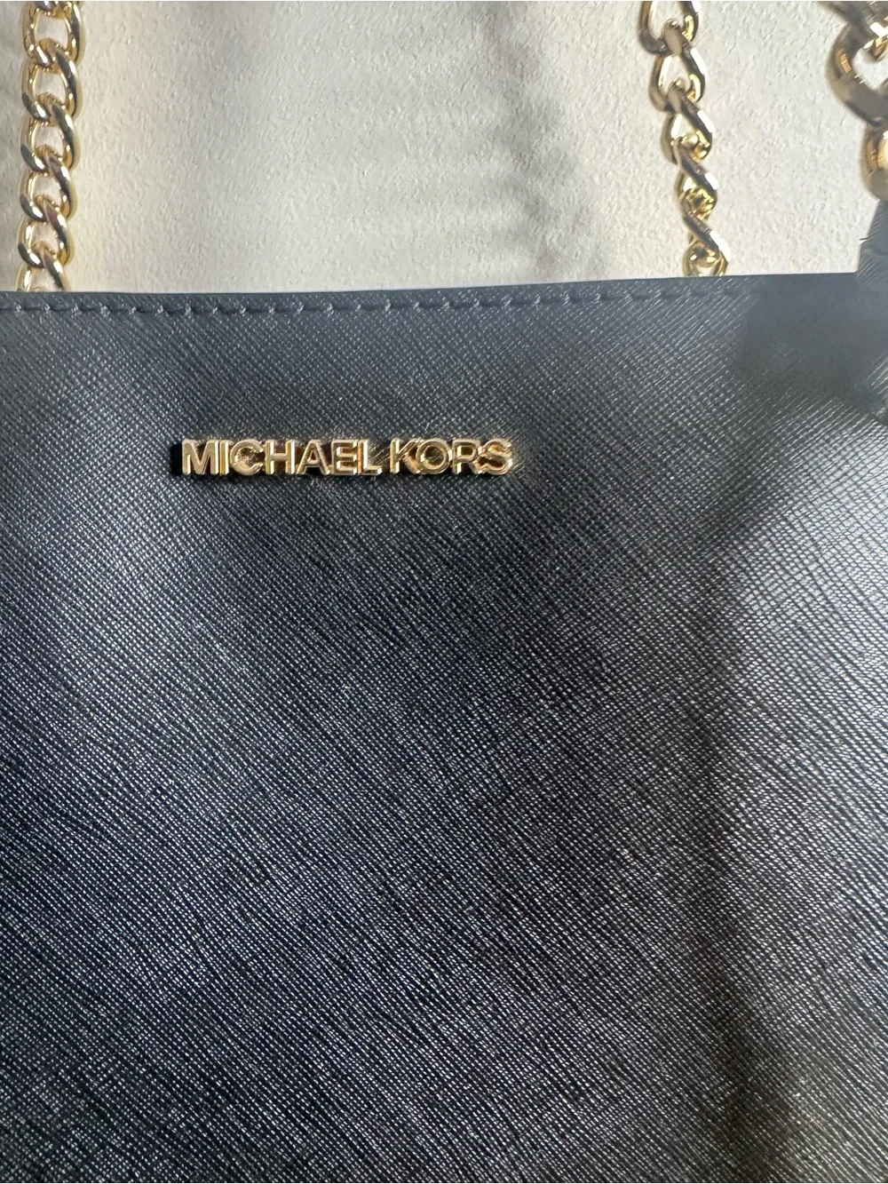 Michael Kors Black Saffiano Chain-Handle Shoulder Tote with Gold Hardware